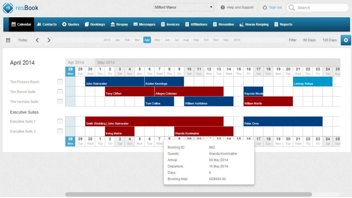 ResBook calendar